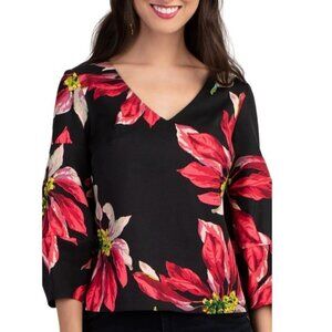 Trina Turk "Yuka" Floral Print Top, Black Multi